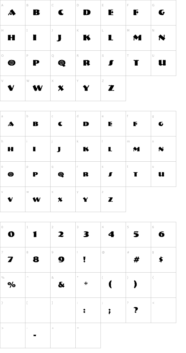 Character Map VTNervouzReich-Rank Font