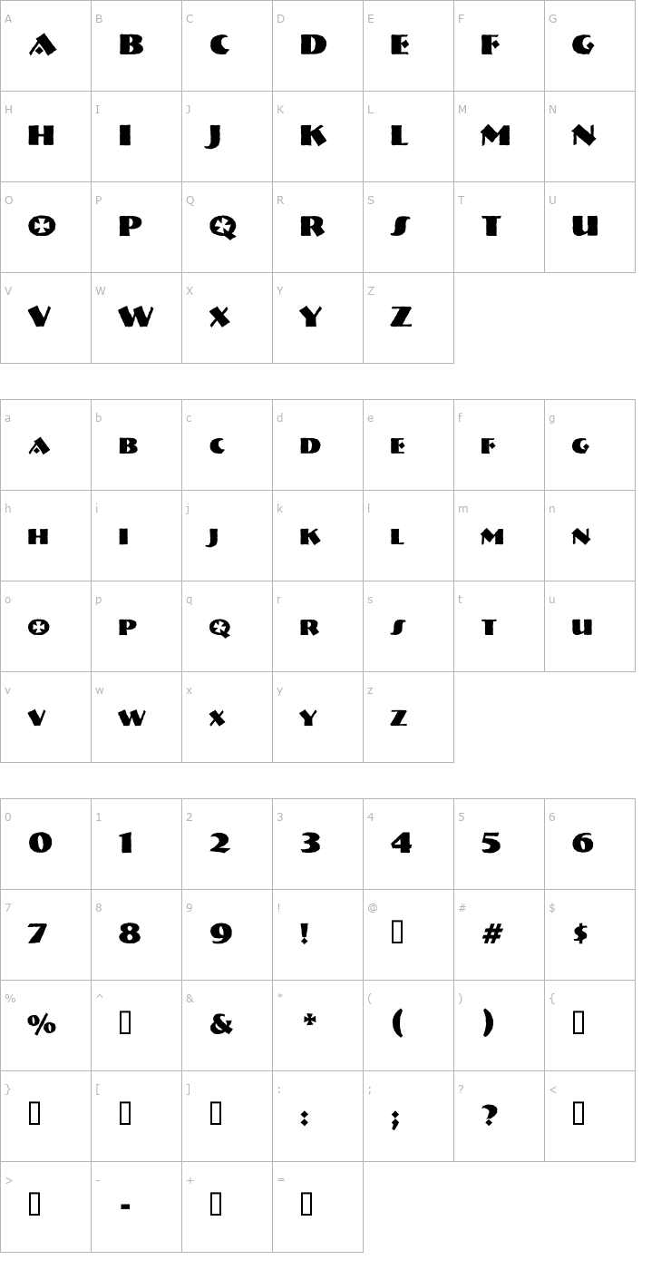 Character Map VTNervouzReichBoots Font