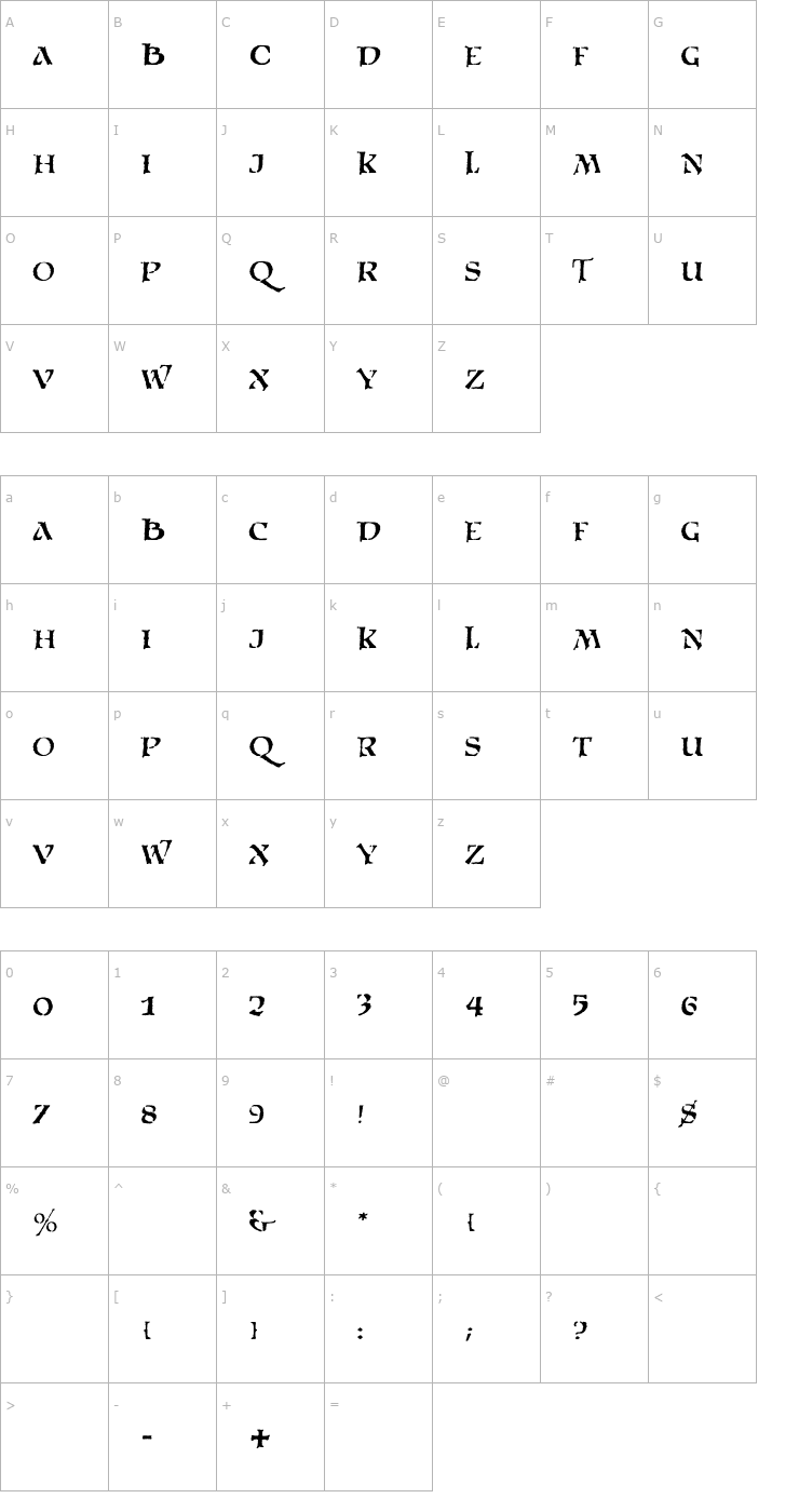 Character Map VTQuadrata Font
