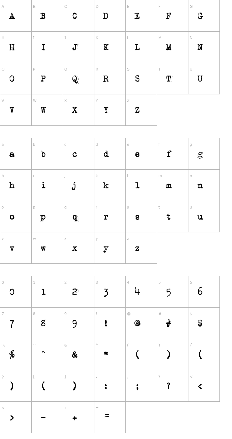 Character Map VTSmithUpright Font