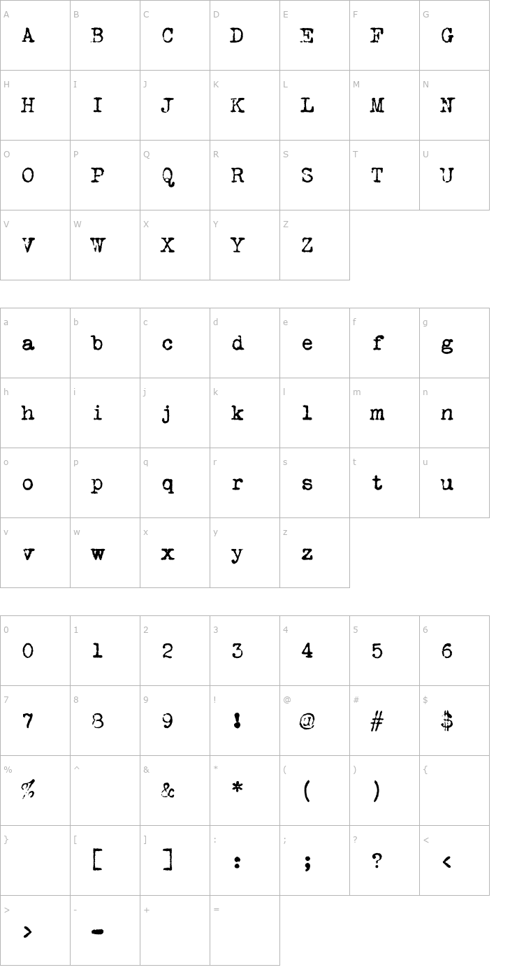 Character Map VTypewriter-RemingtonPortable Font