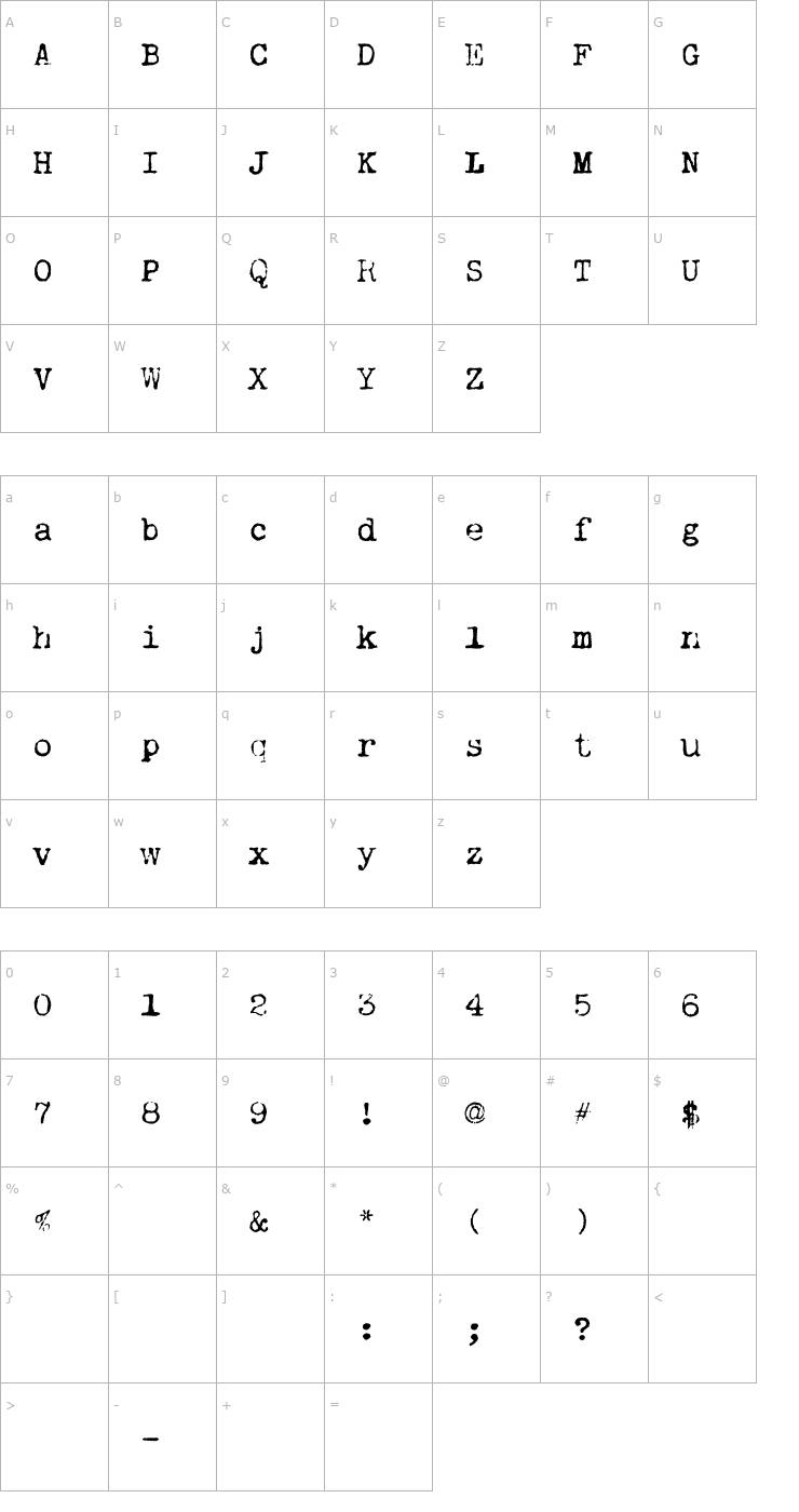 Character Map VTypewriter-RemingtonPremiere Font