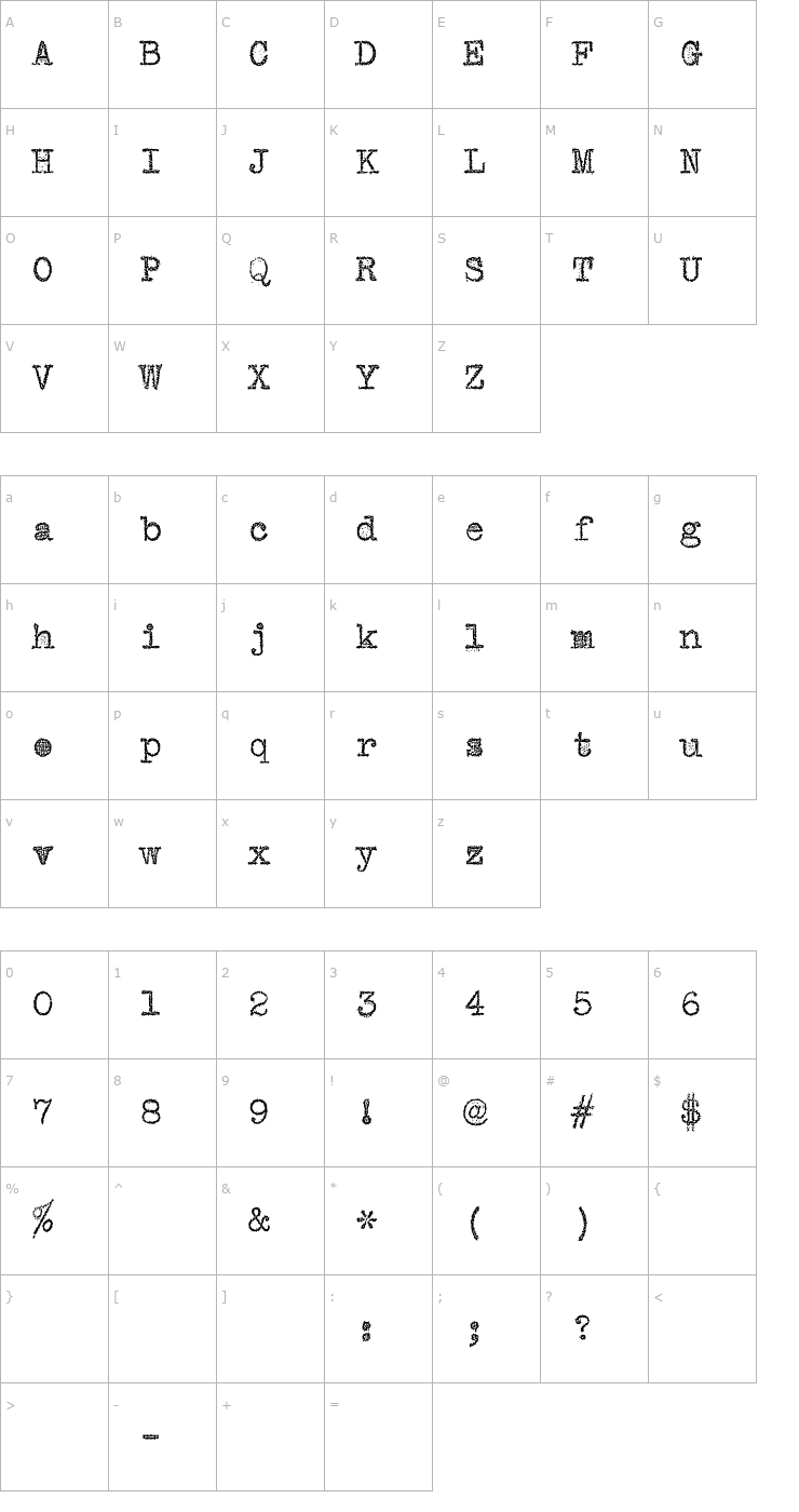 Character Map VTypewriter-RoyalDeLuxe Font