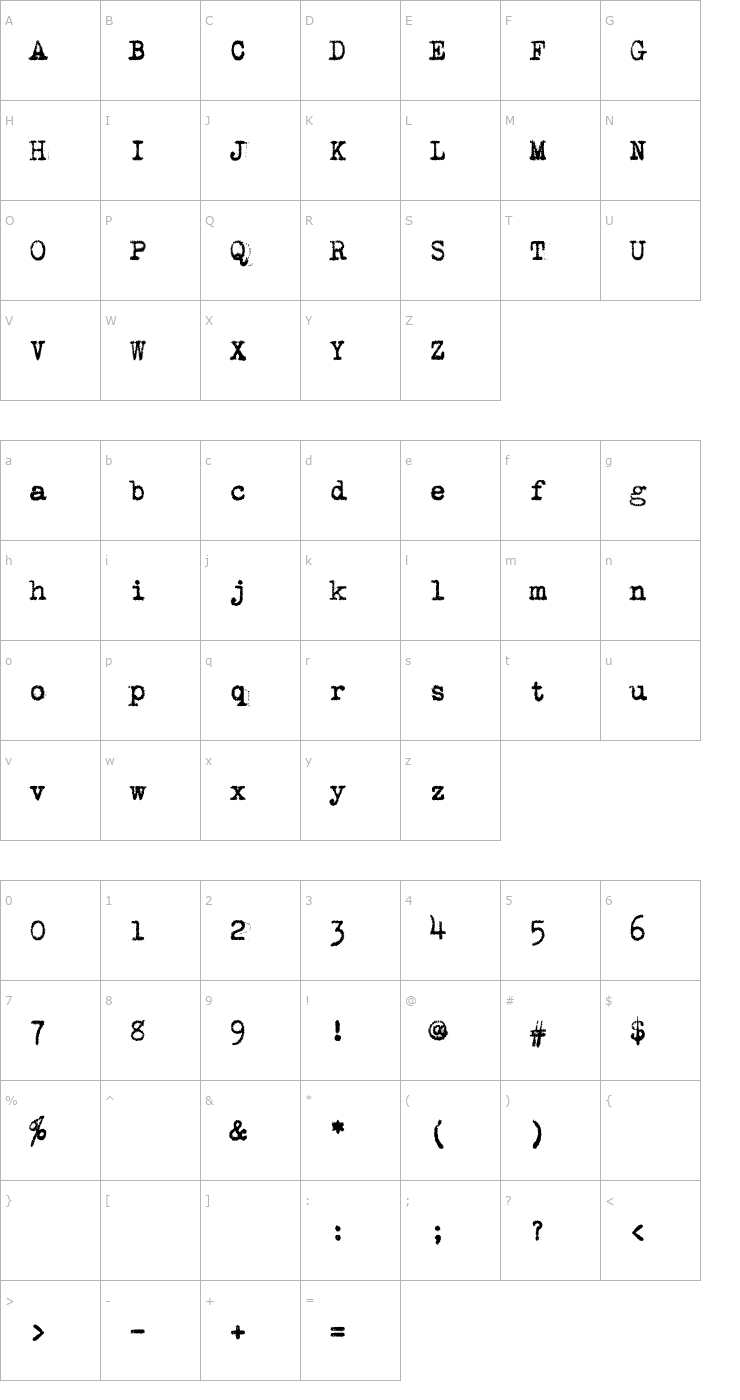 Character Map VTypewriter-SmithUpright Font