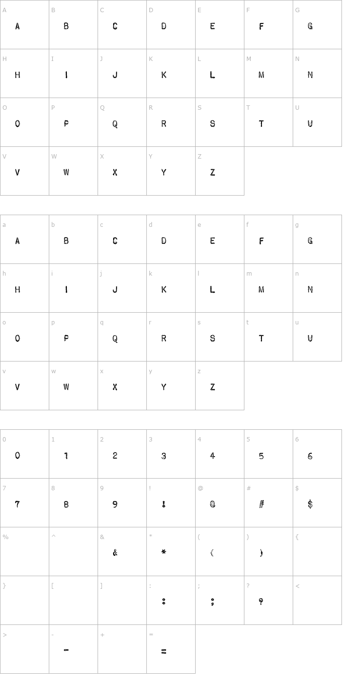 Character Map VTypewriter-Telegram Font