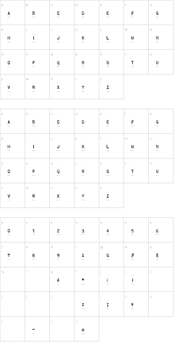 Character Map VTypewriter-TelegramTwo Font