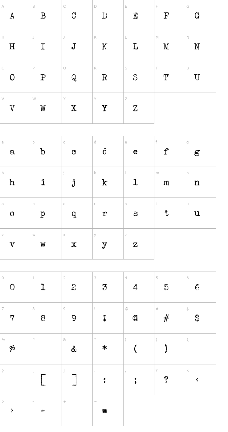 Character Map VTypewriter-UnderwoodPortable OTF Font