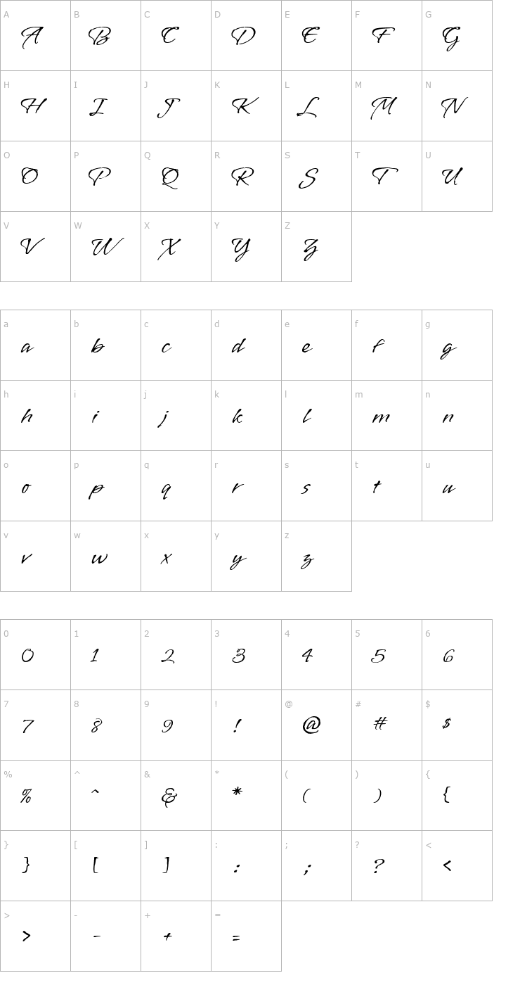 Character Map Vujahday Script Font