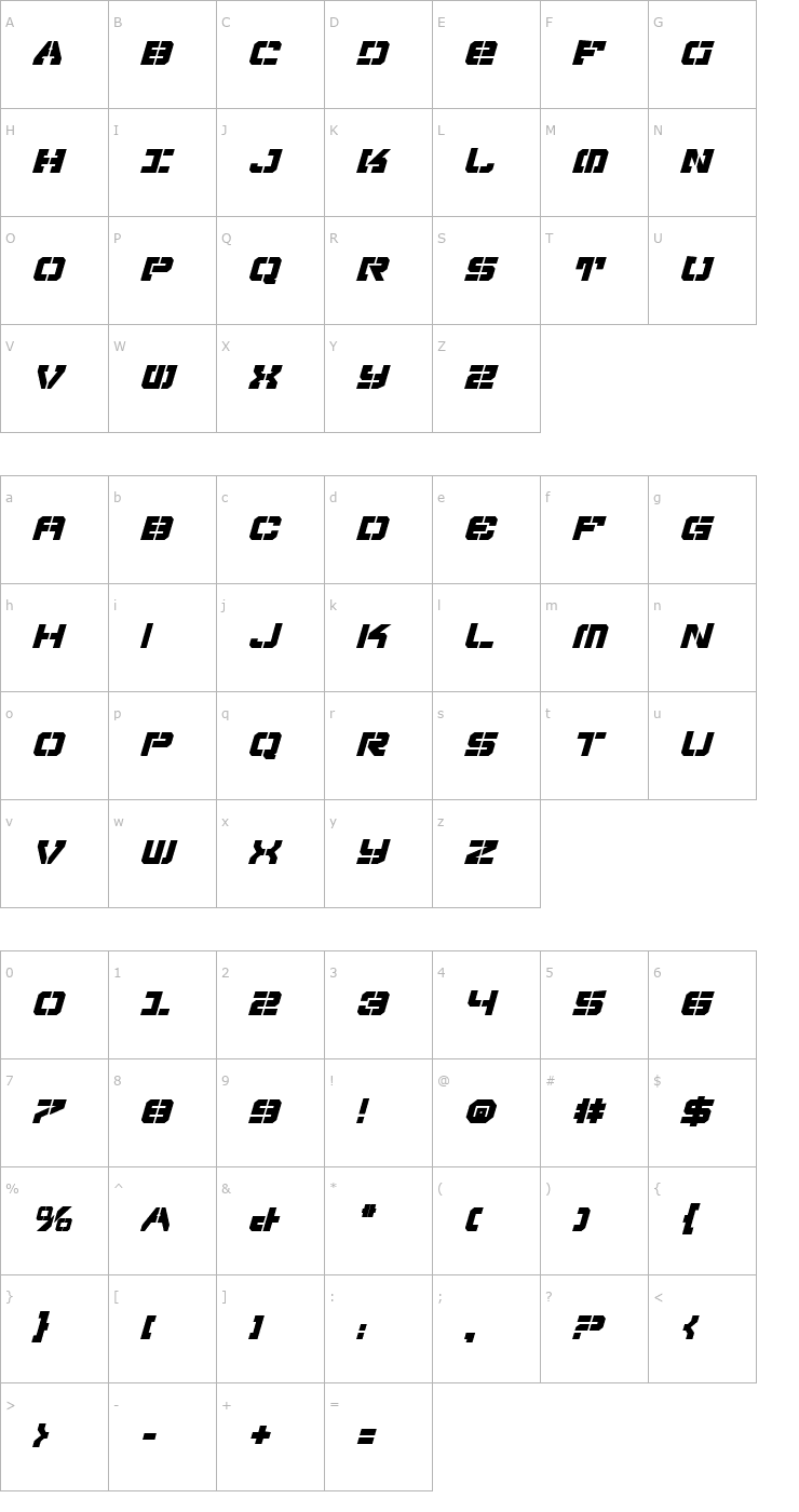 Character Map Vyper Falcon Italic Font
