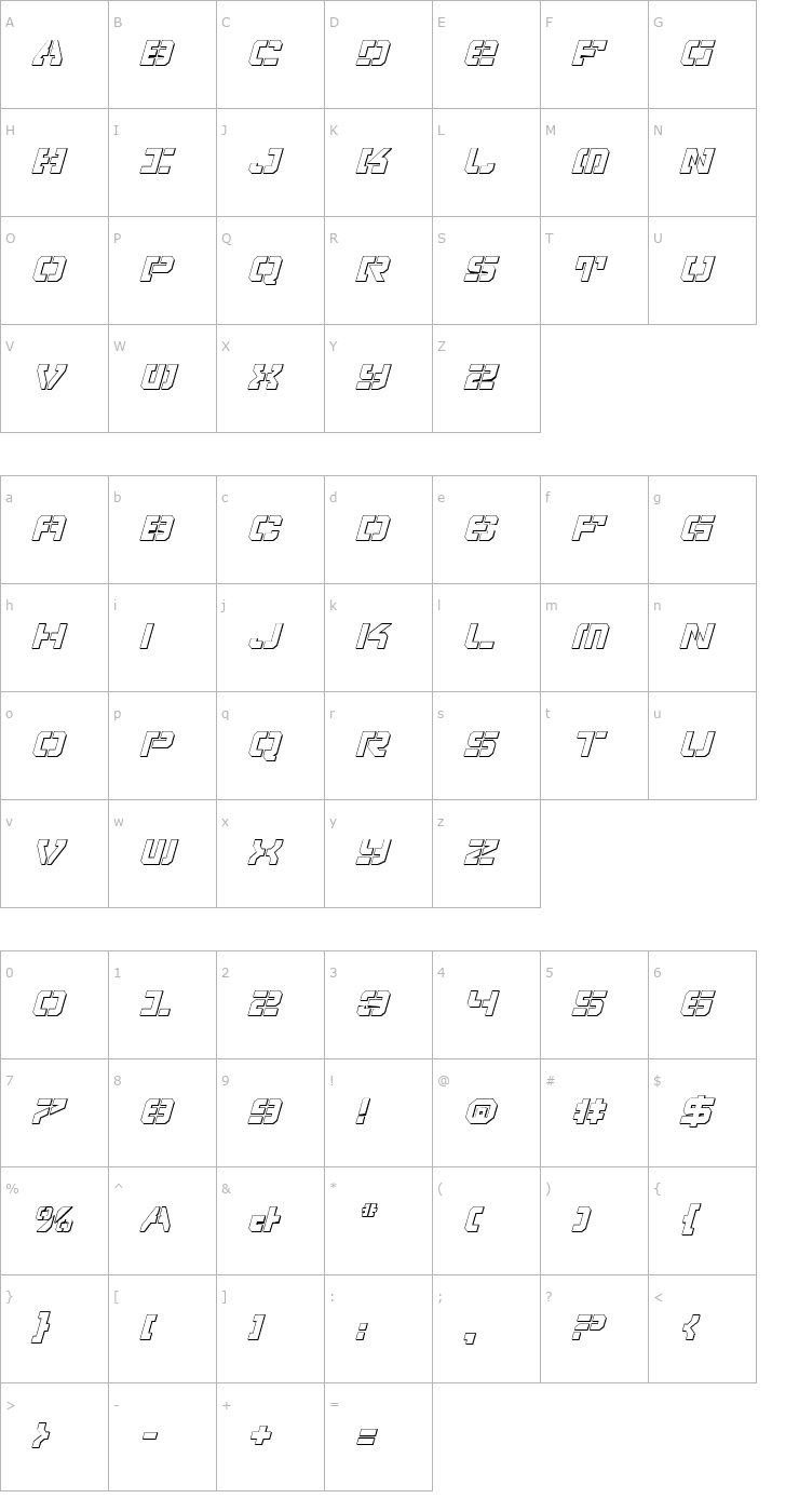 Character Map Vyper Falcon Shadow Italic Font