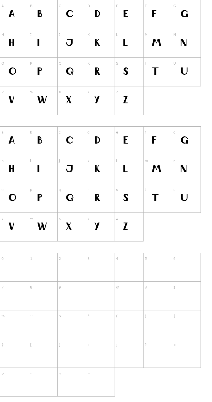 Character Map Wabene Font