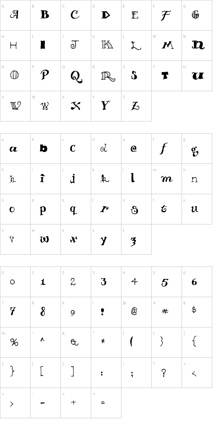 Character Map Wacky Font