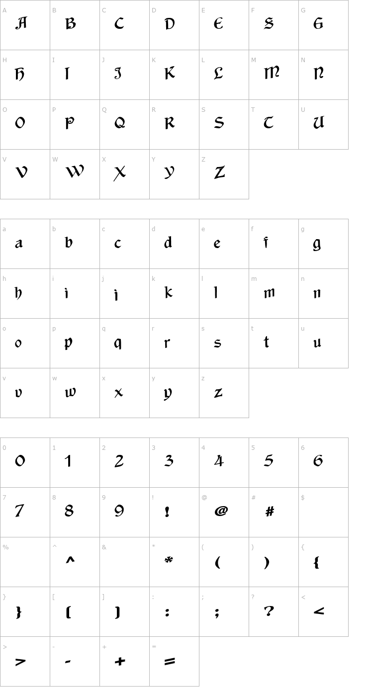 Character Map WackyCalligraphic Bold Font