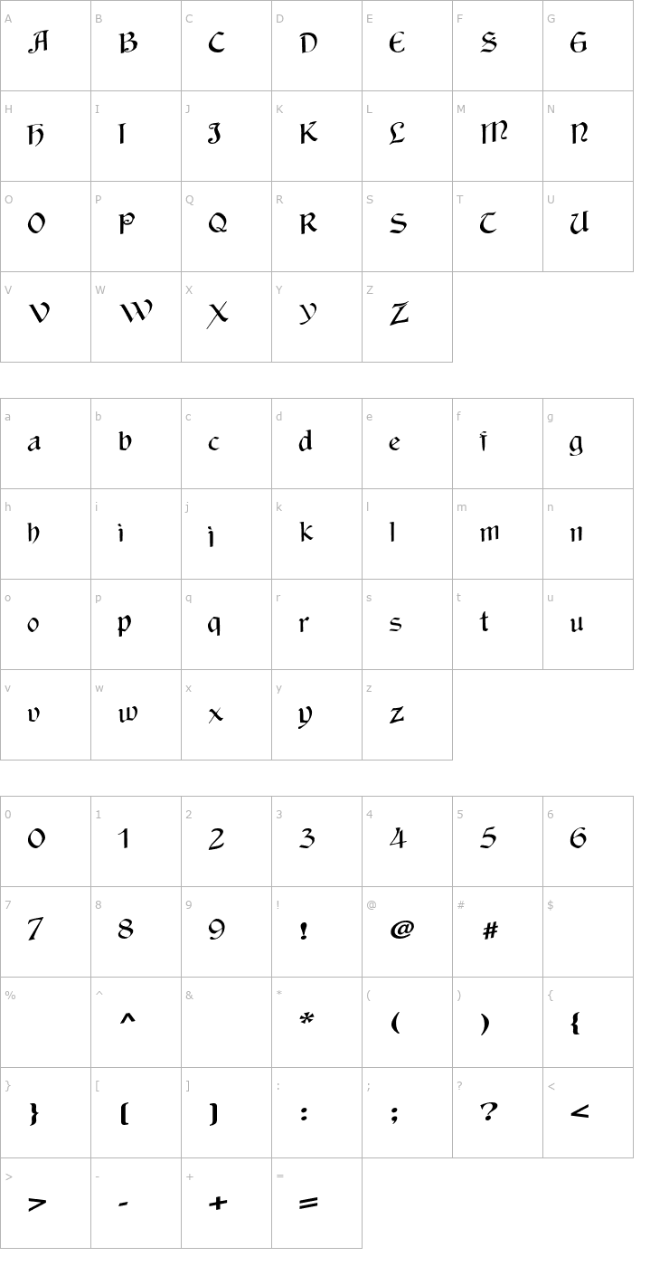 Character Map WackyCalligraphic Font