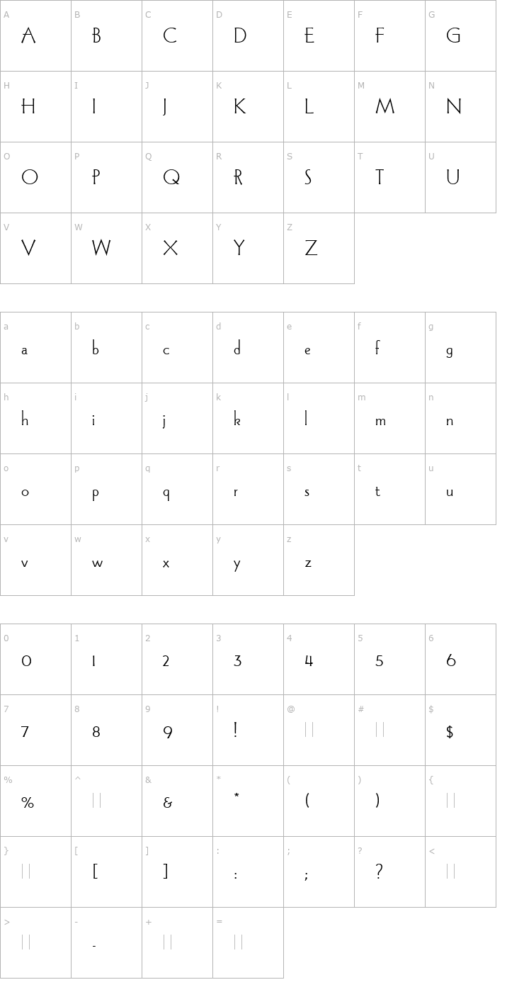 Character Map Wade Sans Light Plain Font