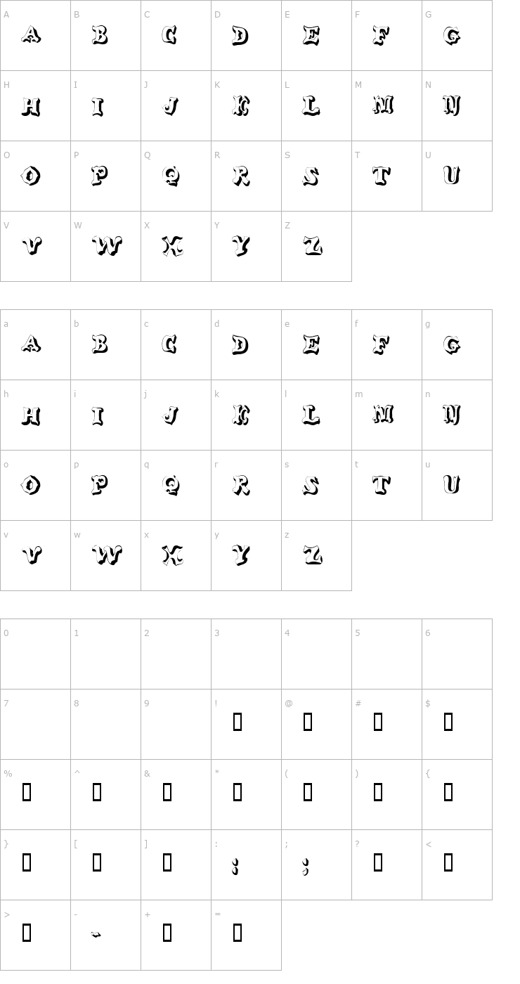 Character Map WahooDisplayCapsSSK Font