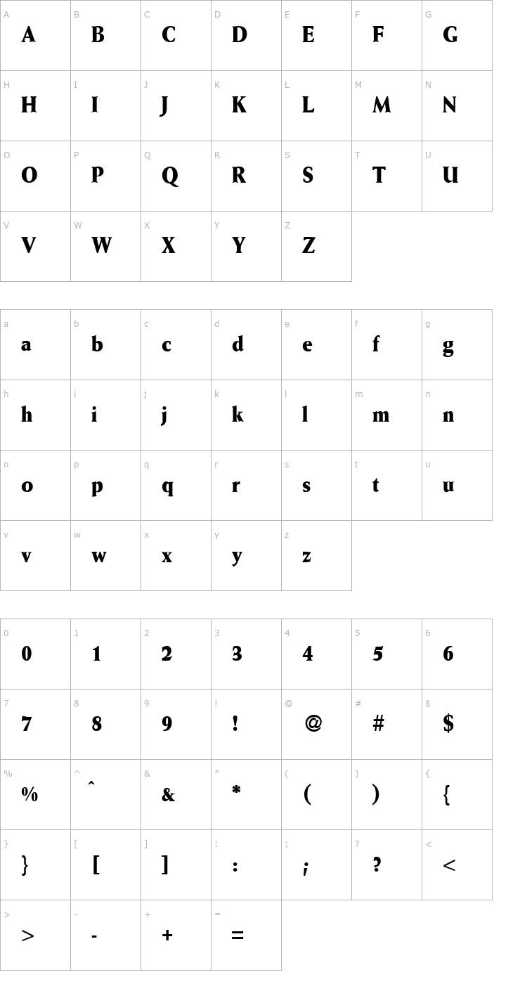 Character Map WaizeCond-Bold Font