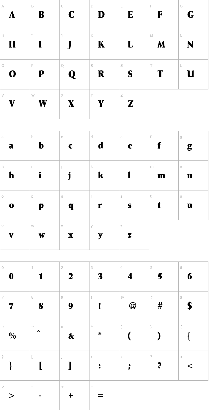 Character Map WaizeCondExtrabold-Regular Font