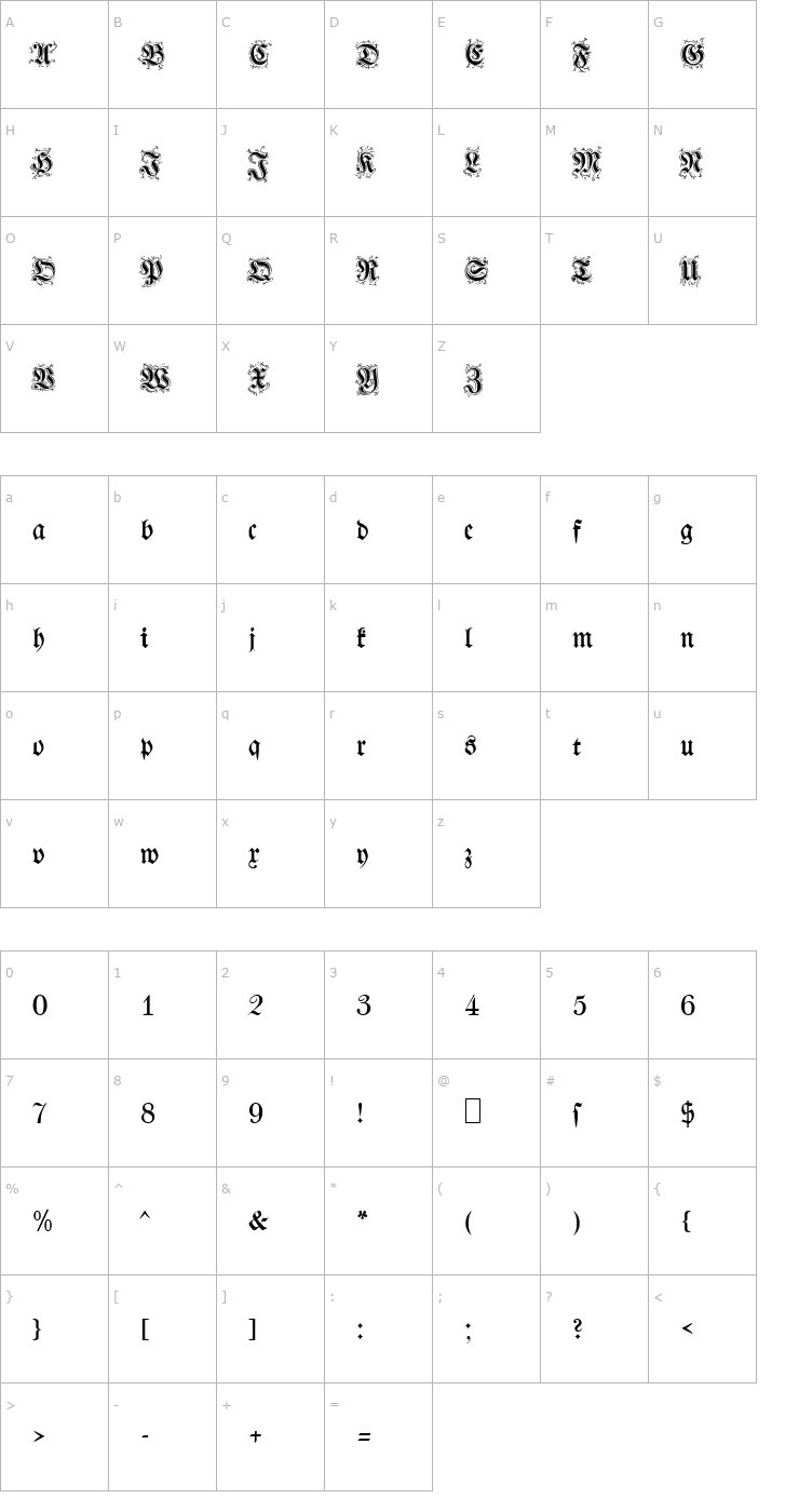 Character Map Walbot Becker Font