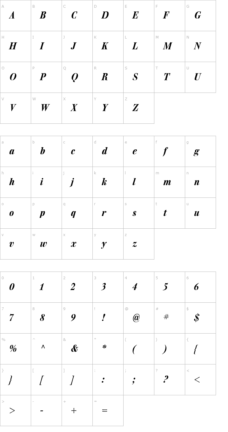 Character Map WalburnBlack Italic Font