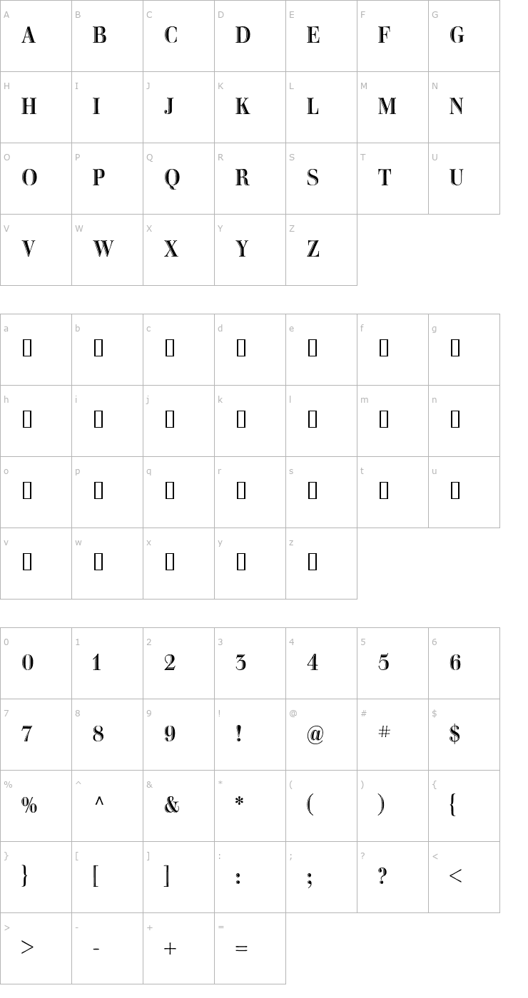 Character Map WalburnTooled Regular Font