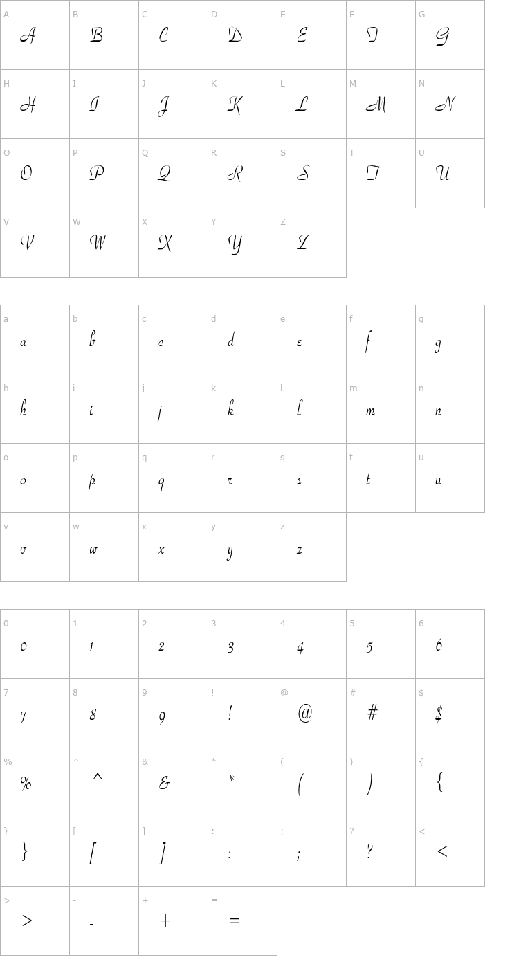 Character Map WaldorfScriptCondensed Font