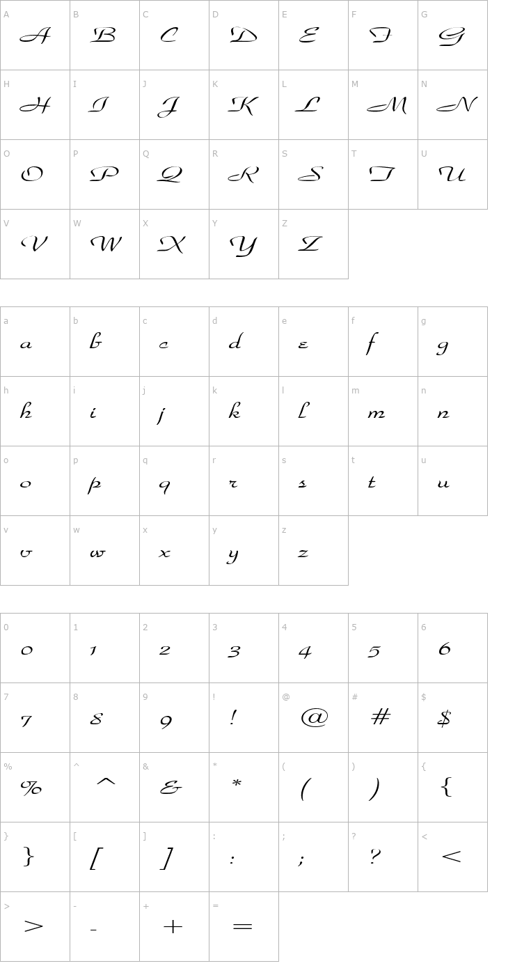 Character Map WaldorfScriptExtended Font