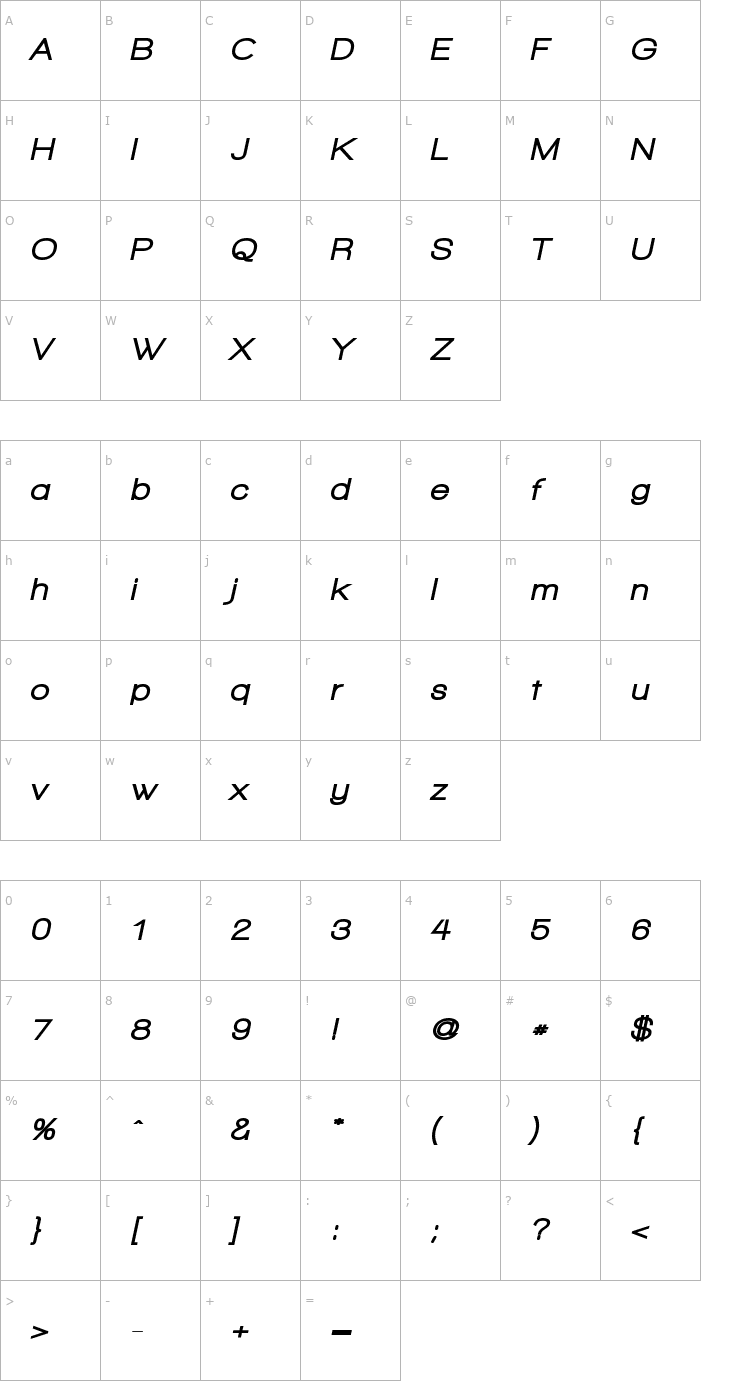 Character Map Walkway Oblique Black Font