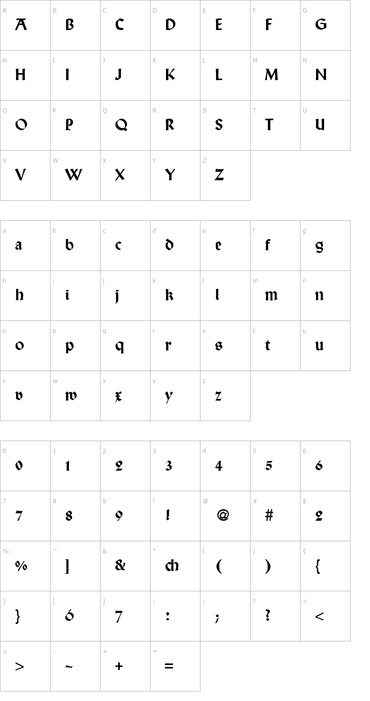 Character Map Wallaby-Regular Font