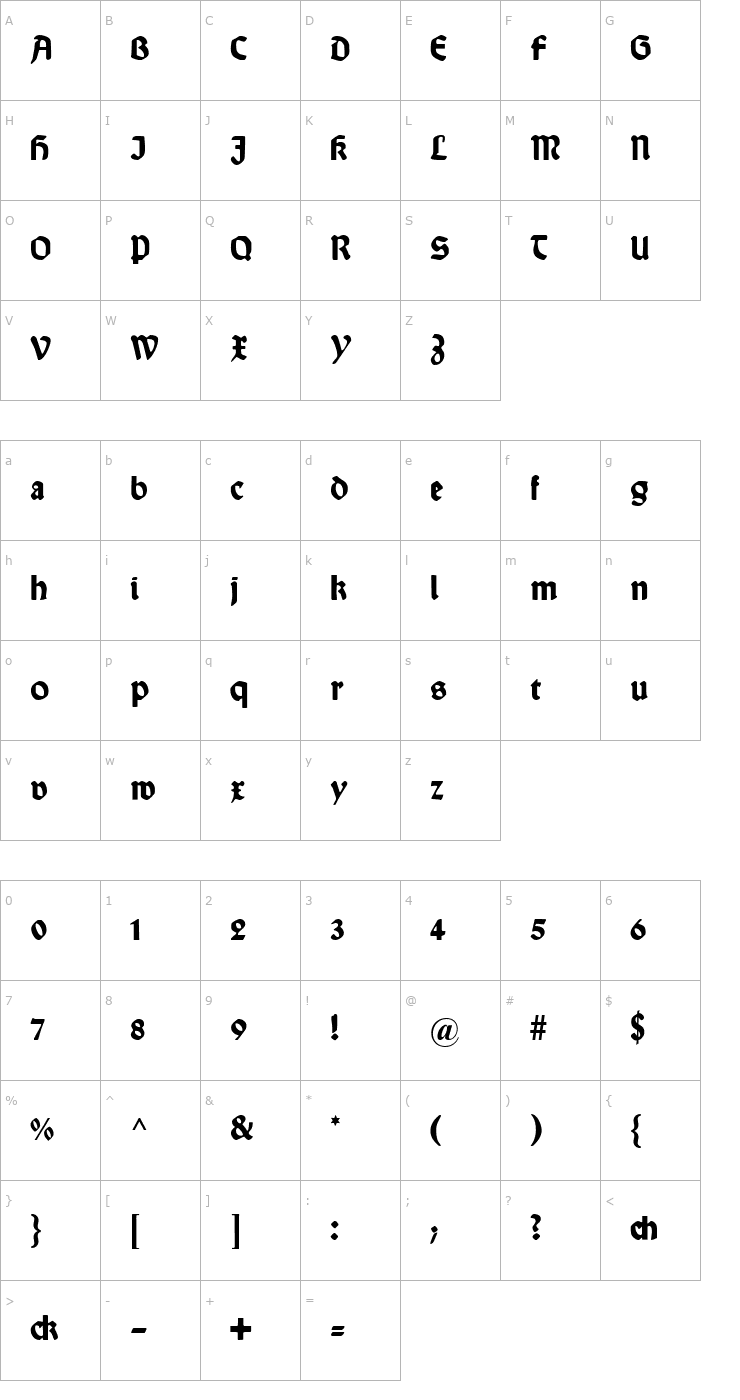 Character Map Wallau Deutsch Bold Font
