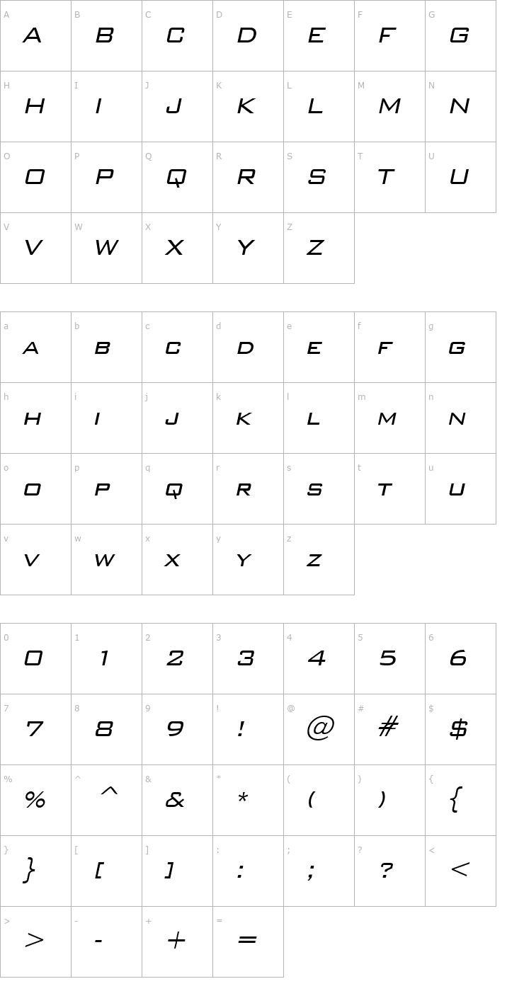 Character Map WallStreet Italic Font
