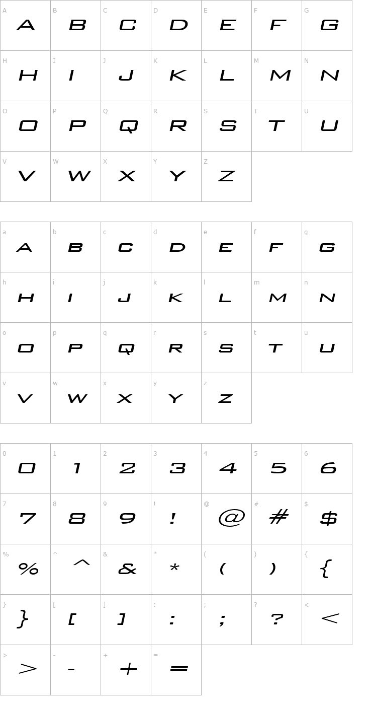 Character Map WallStreetExtended Italic Font