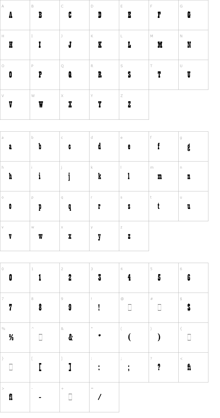 Character Map Wanted LET Plain1.0 Font