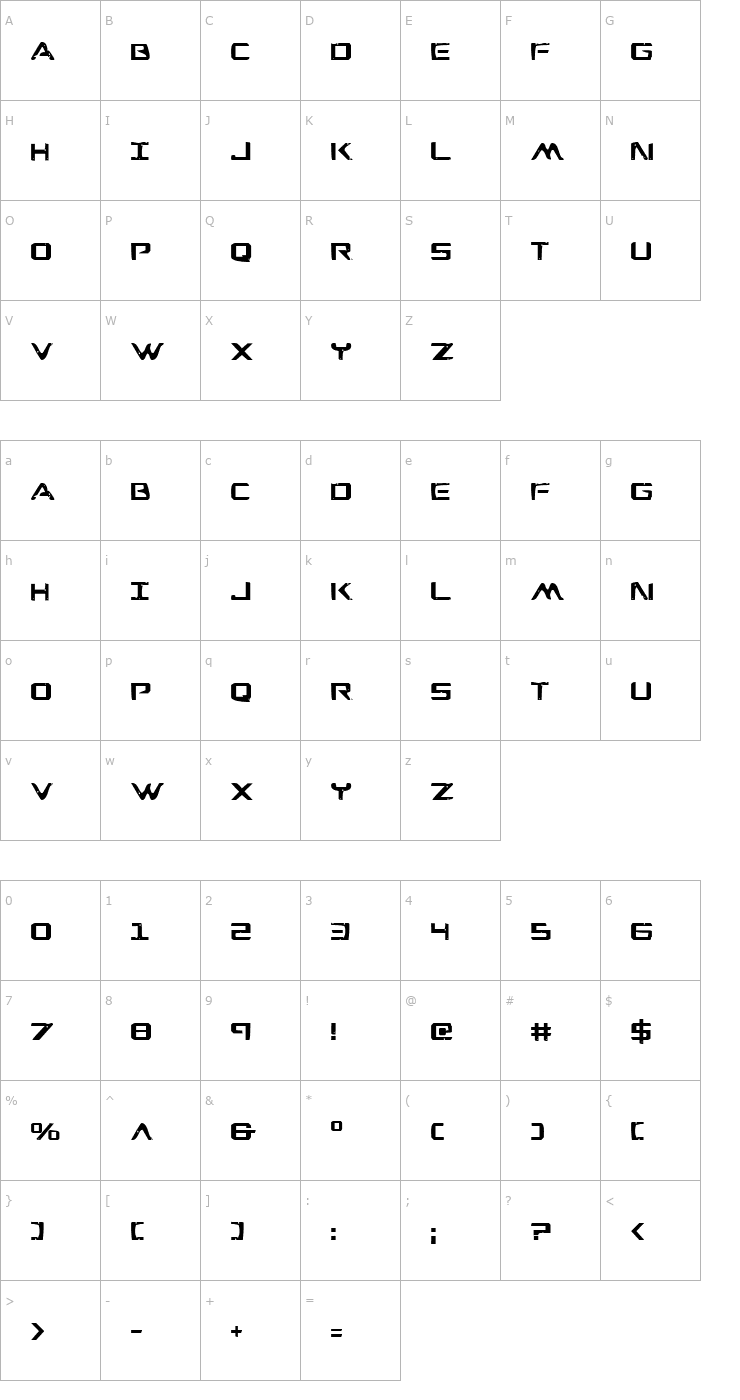 Character Map War Eagle Font