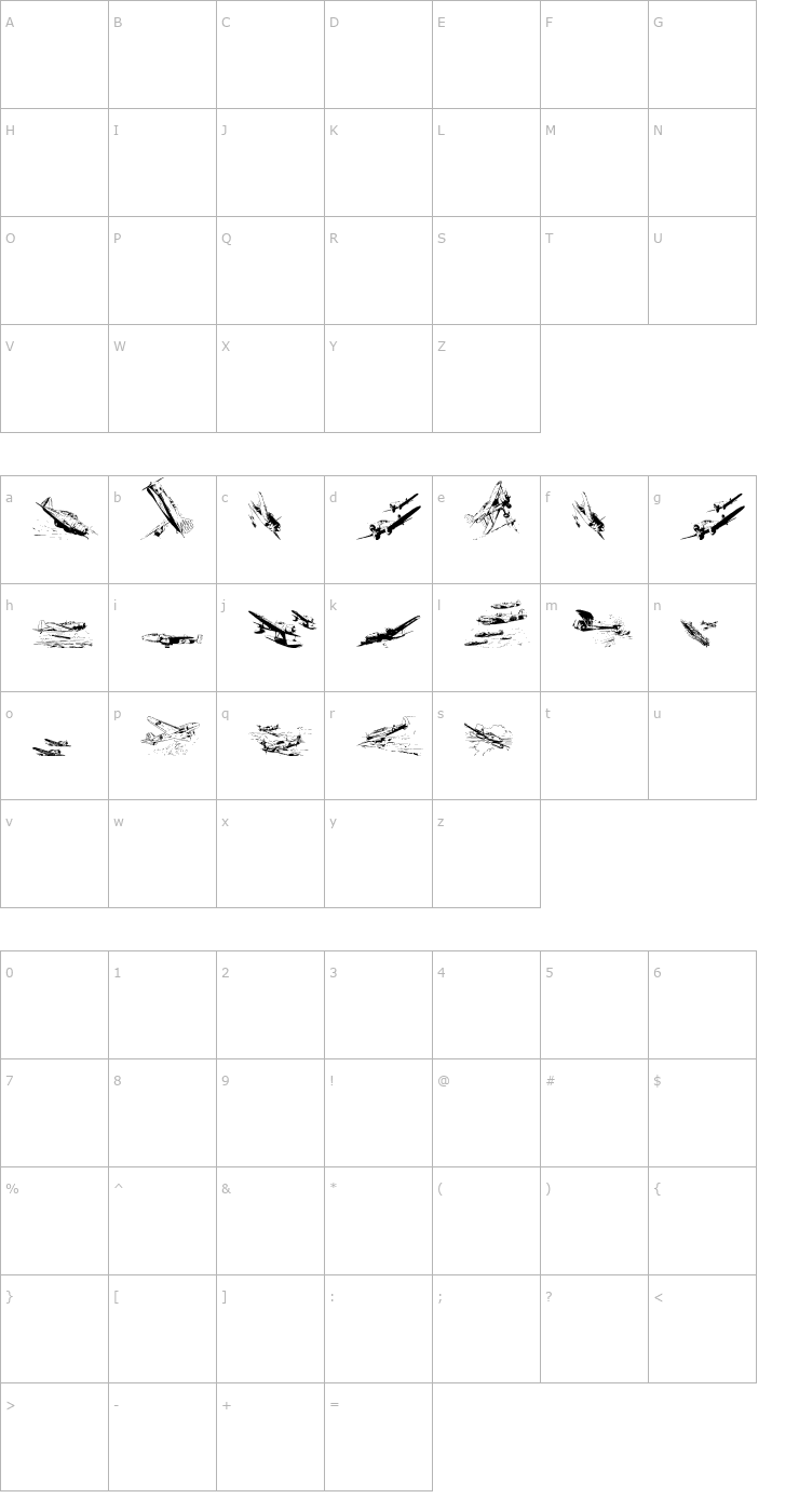 Character Map War II Wairplanes Font