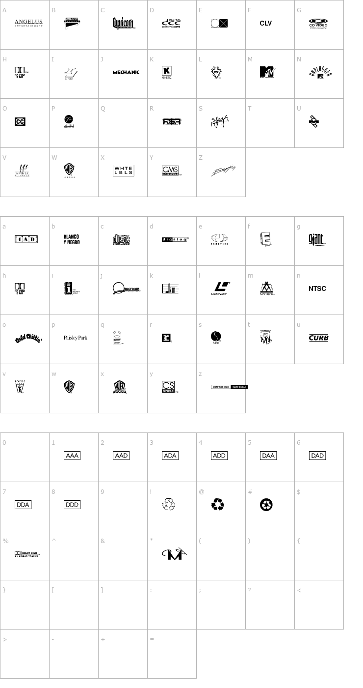 Character Map Warner Logo Font Nine Font