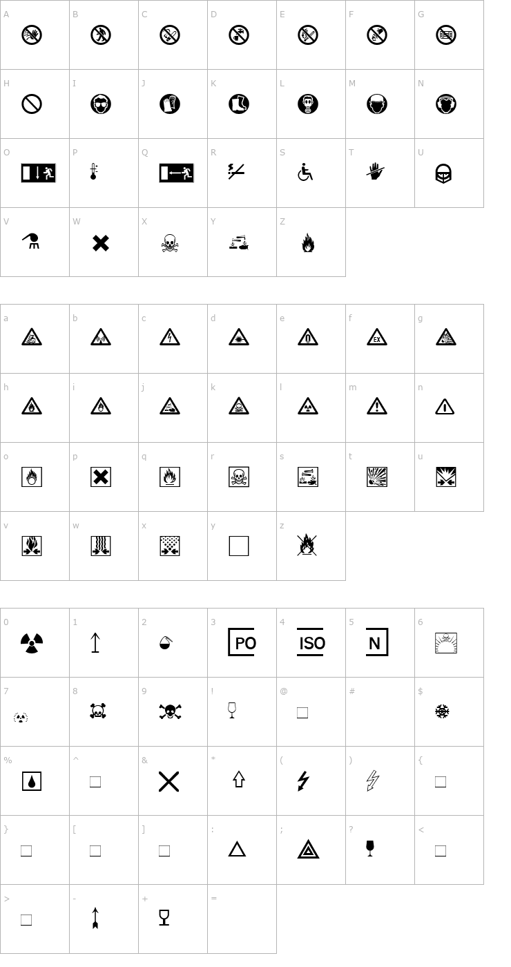 Character Map WarningLHPi Font