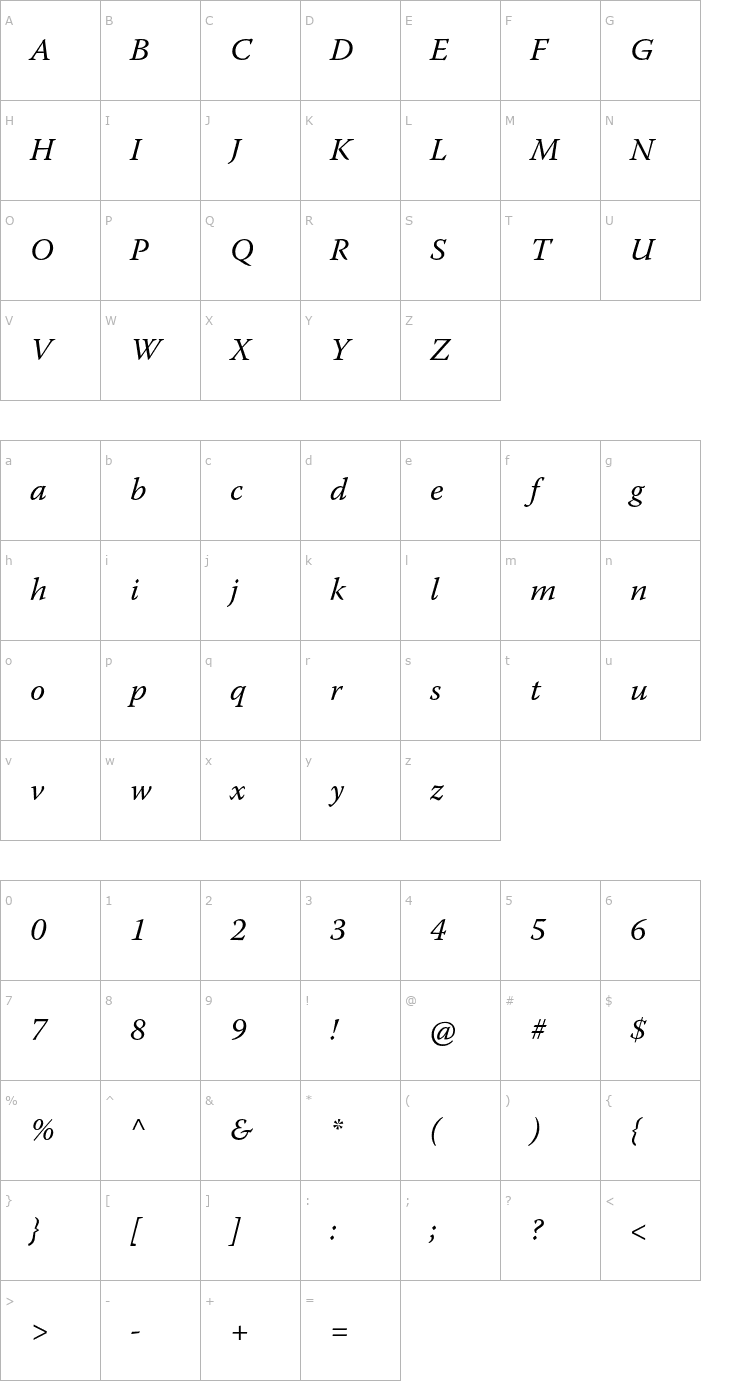 Character Map WarnockPro-It Font