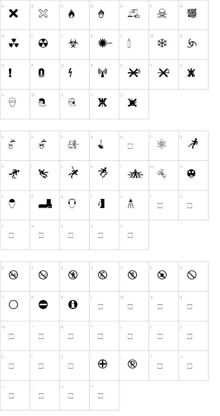 Character Map WarnSymbols1 Font