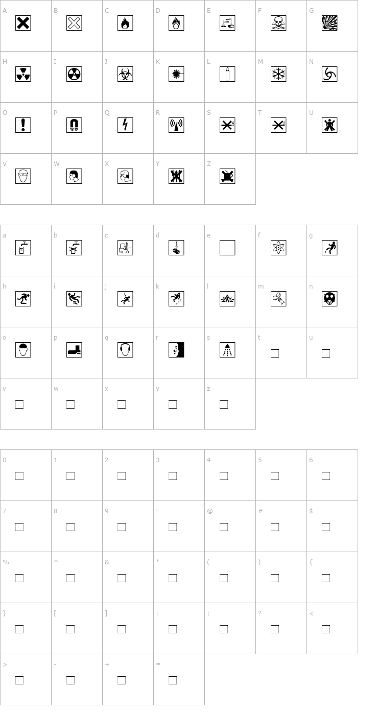 Character Map WarnSymbols2 Font