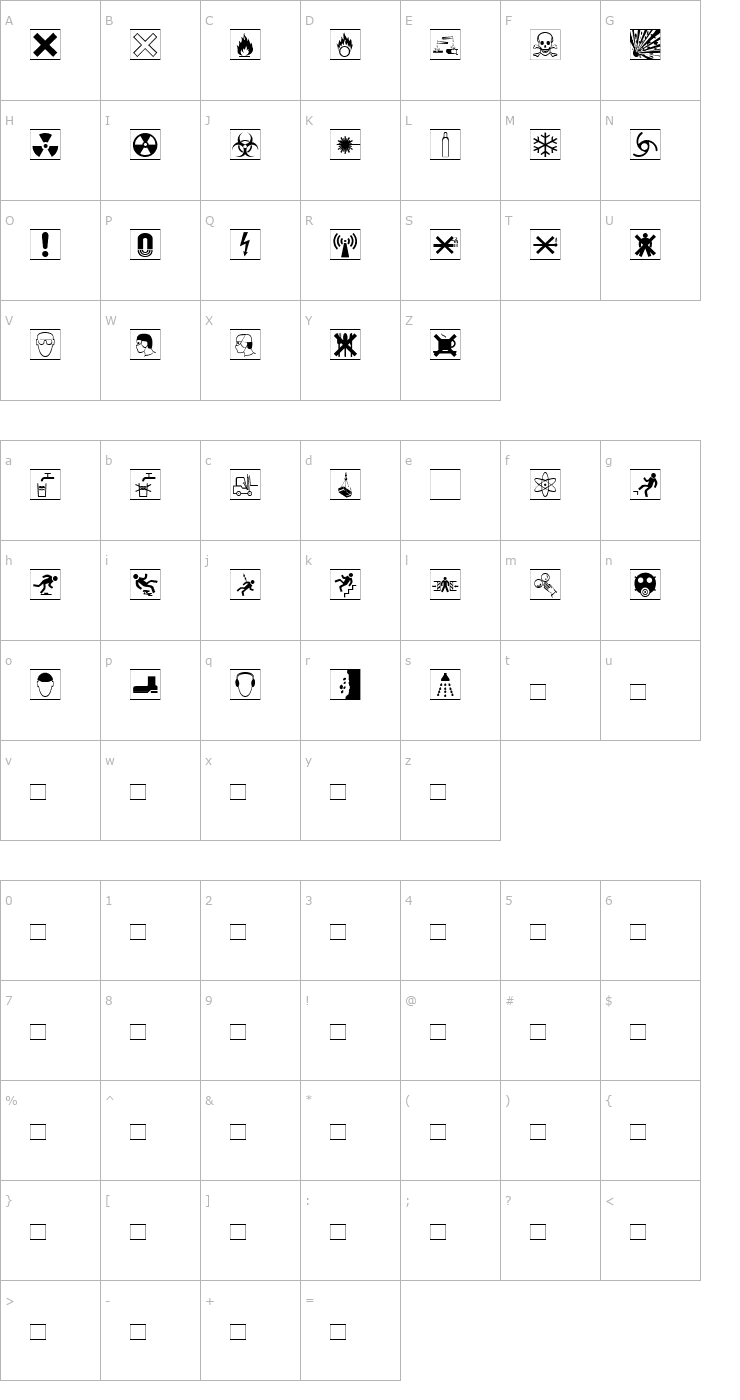 Character Map WarnSymbols3 Font