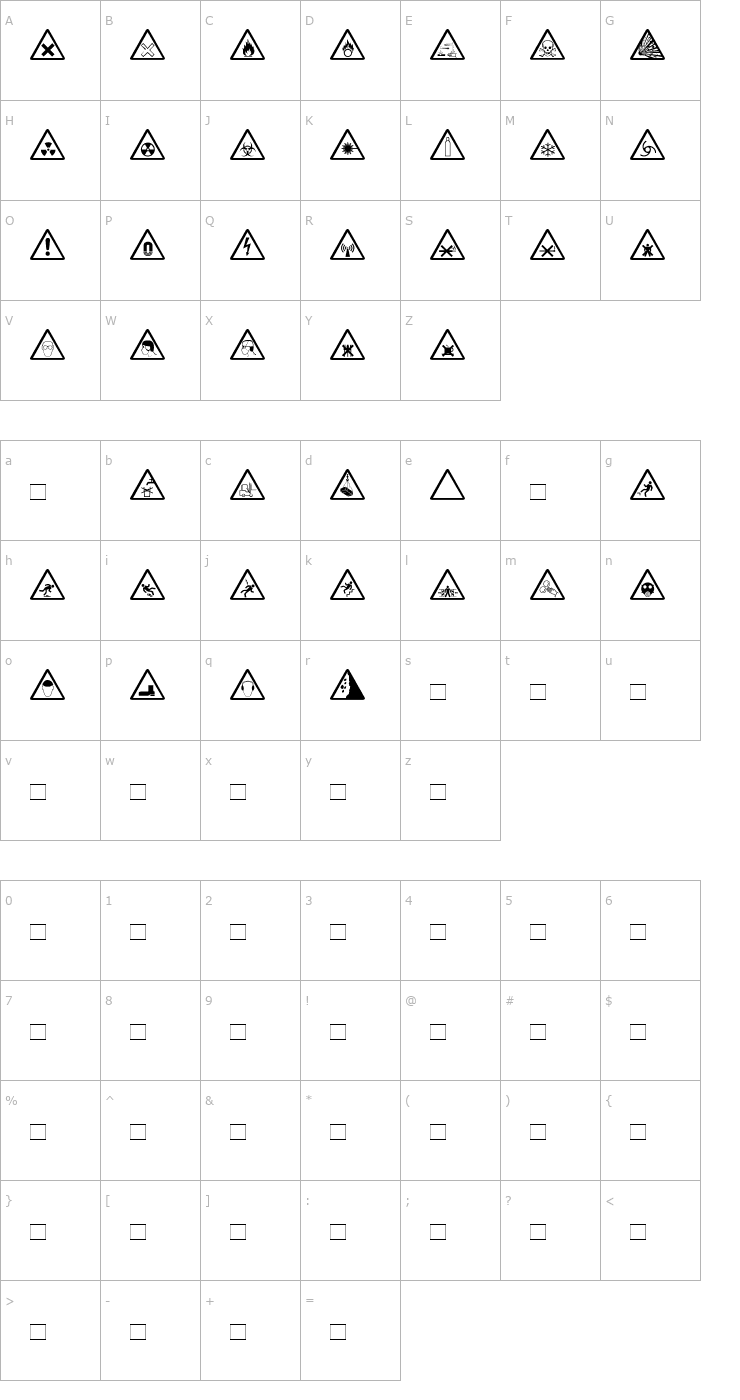 Character Map WarnSymbols5 Font