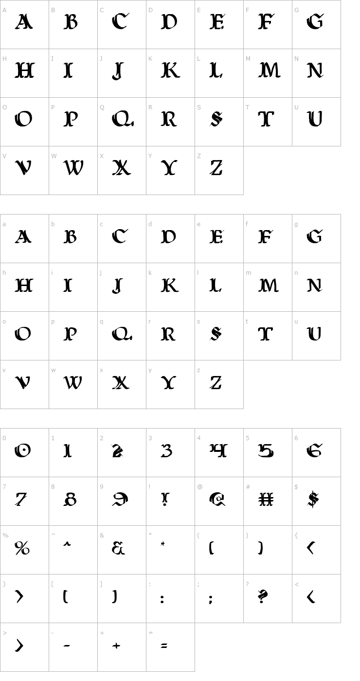 Character Map Wars of Asgard Font