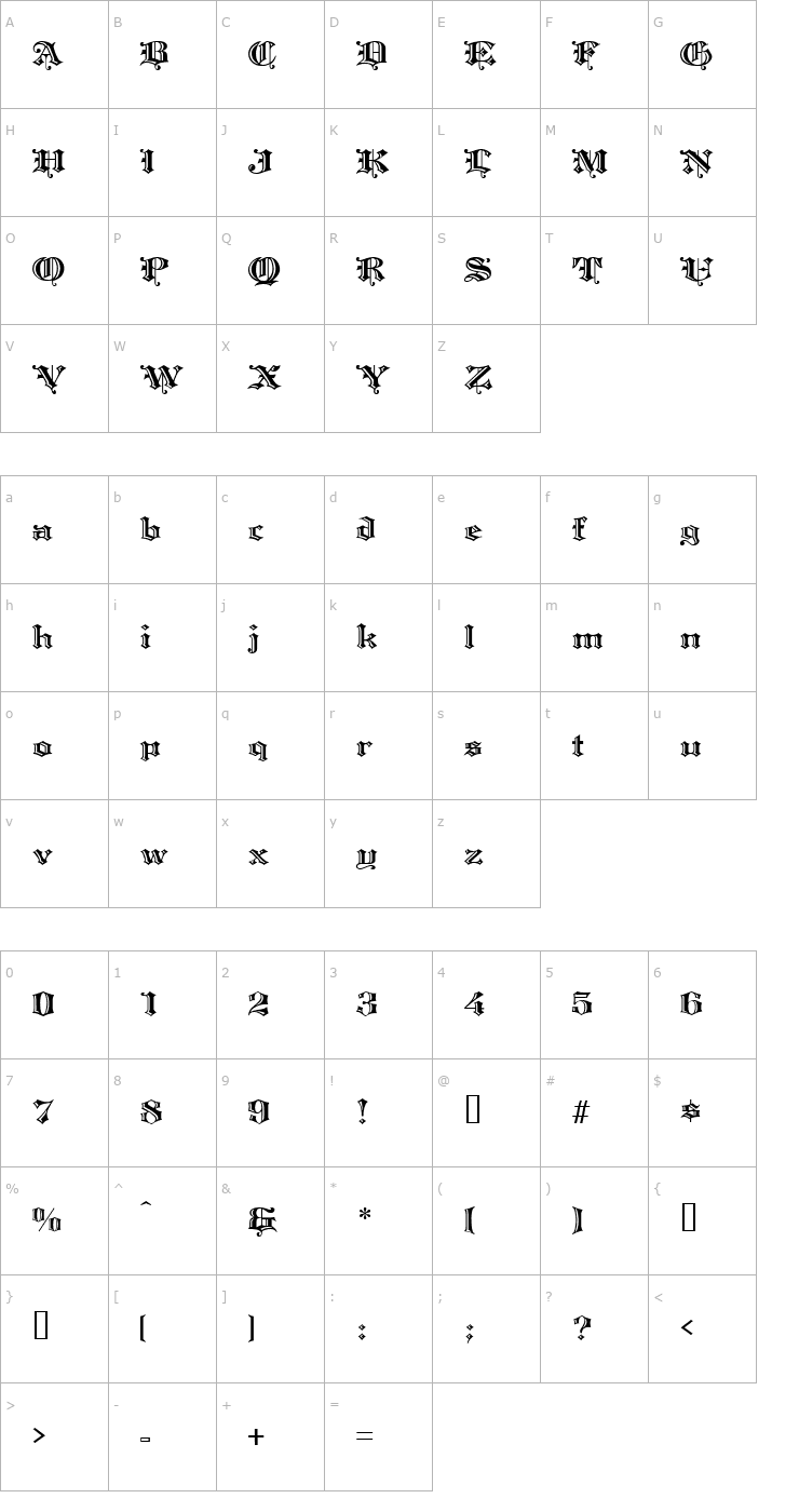 Character Map Warwick Font