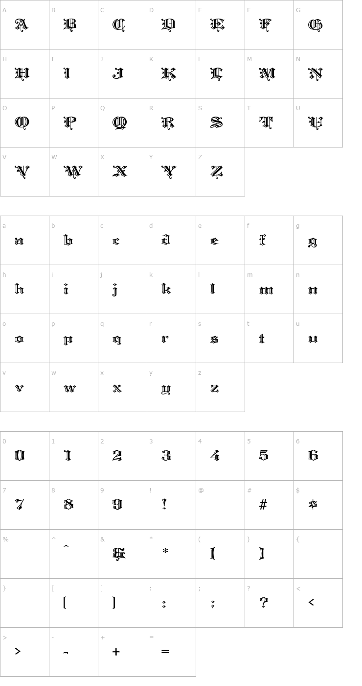 Character Map Warwick-Regular Font