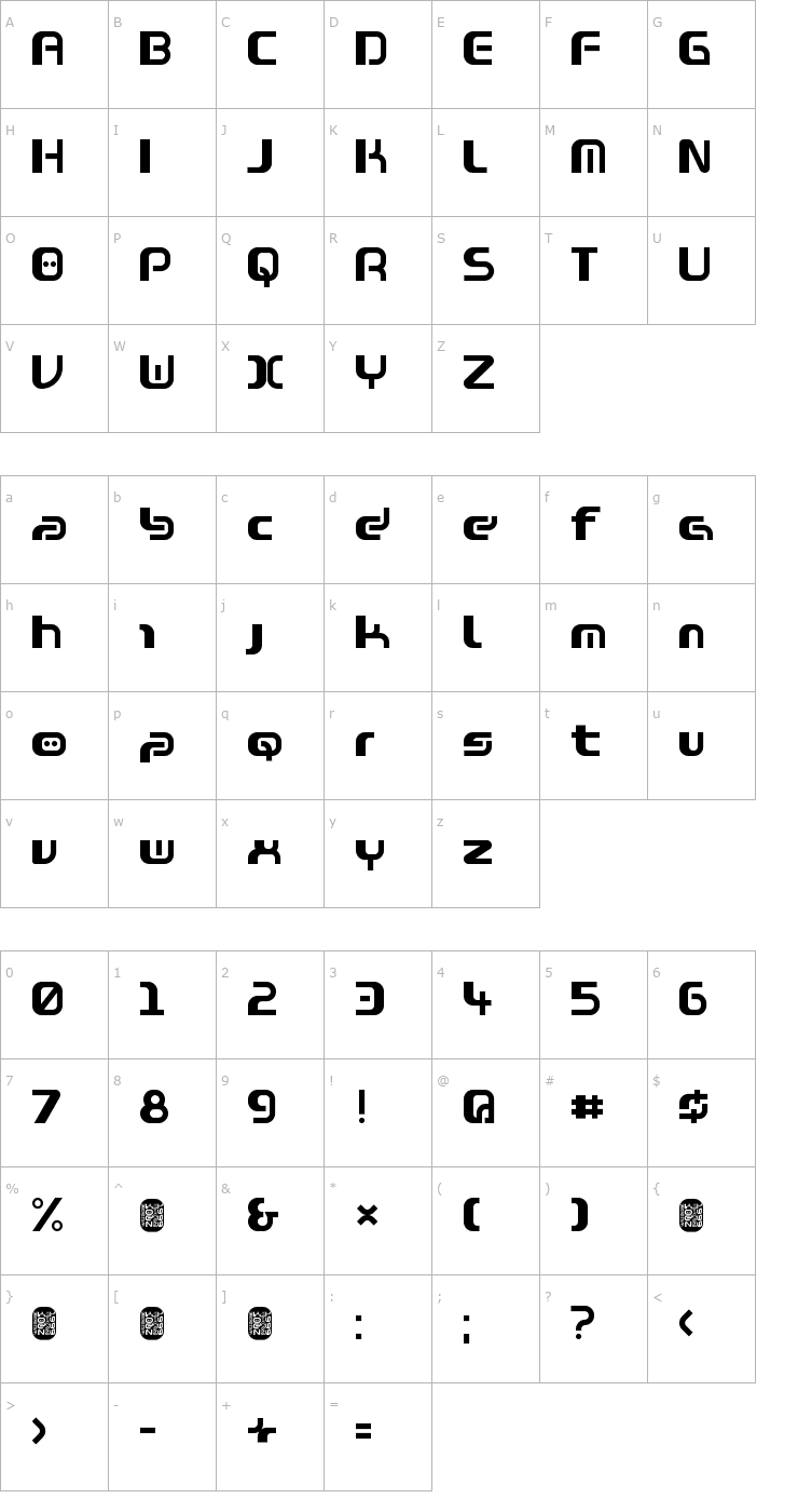 Character Map Warzone 97 Medium Left Font
