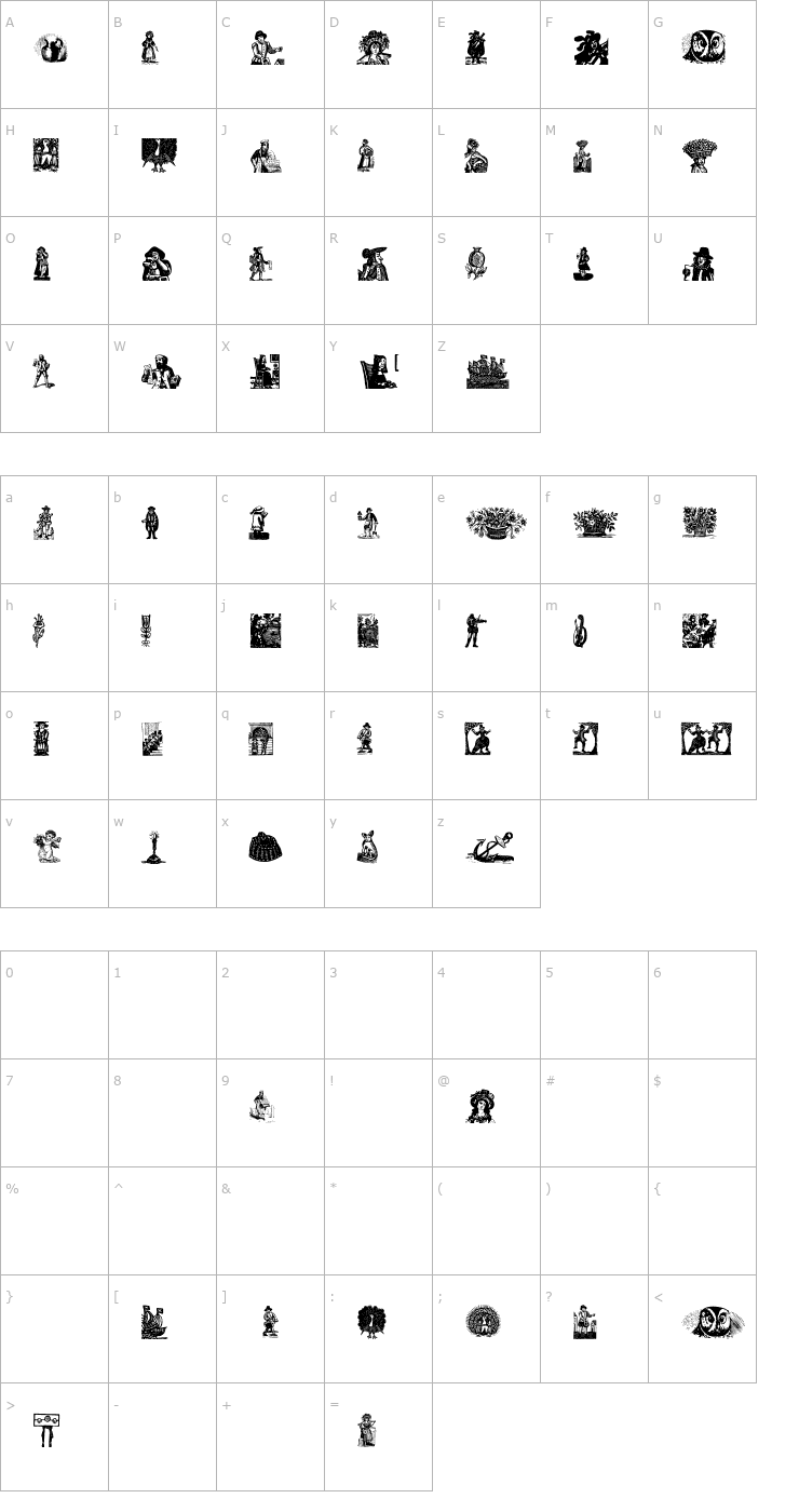 Character Map Was Woodcuts Font