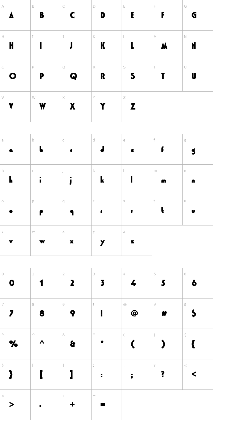 Character Map Washington_Becker_Black Font