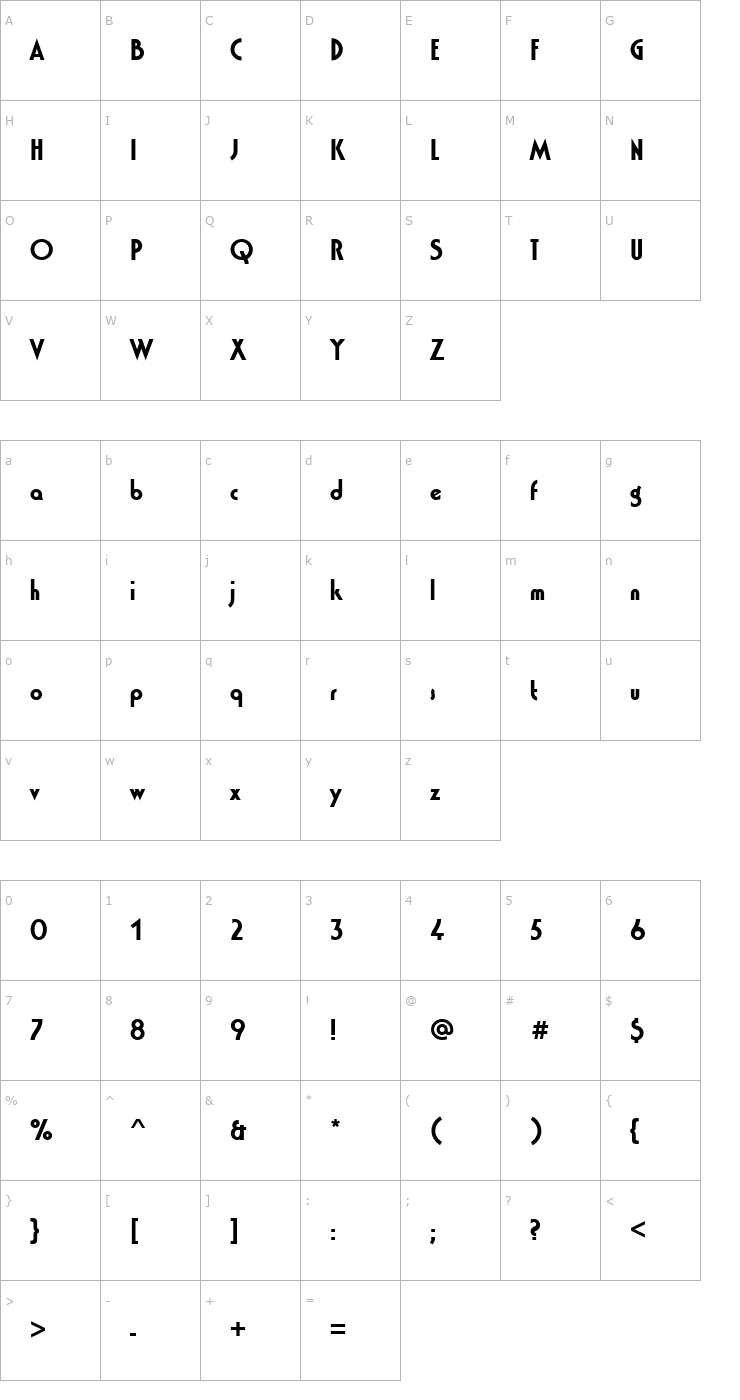 Character Map Washington_Becker_Bold Font