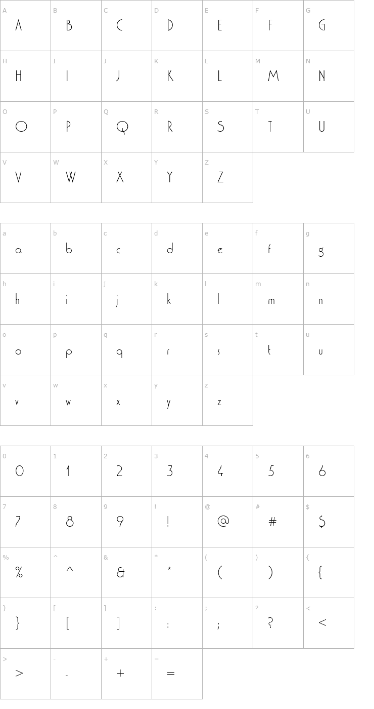 Character Map Washington_Becker_Light Font